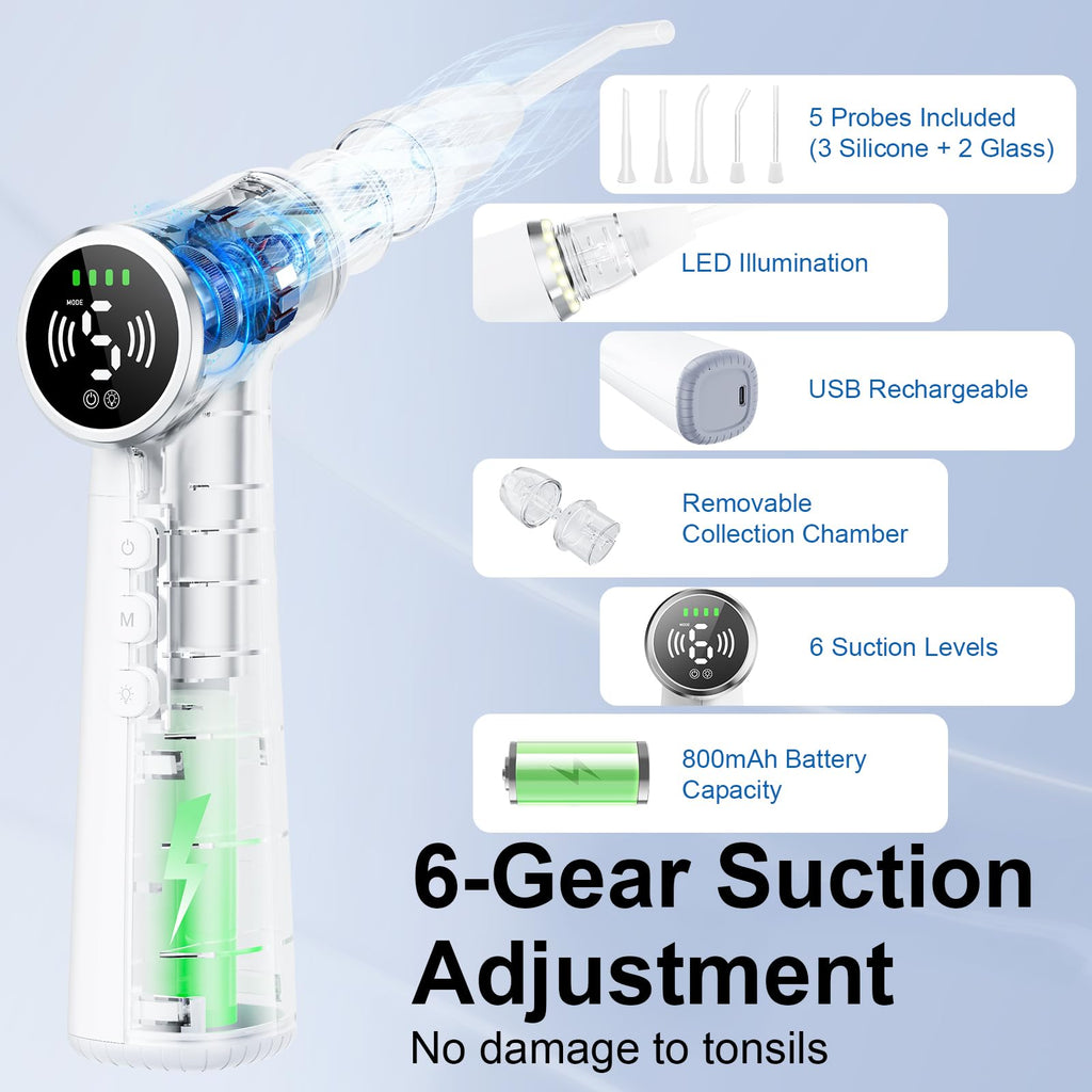 Upgraded Tonsil Stone Remover Tool – Rechargeable Tonsil Stone Vacuum with LED Light & 11-in-1 Probes, for Bad Breath Relief, Safe Silicone/Glass Tip for Tonsilloliths Removal