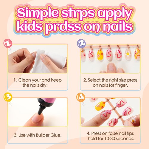Plauva 26 Pieces Press on Nails for Kids, Children Purple French Tip Daisy Flowers Fake Nail for Kids Teenager Girls 8-12 Years Press on Nails with Nail Glue