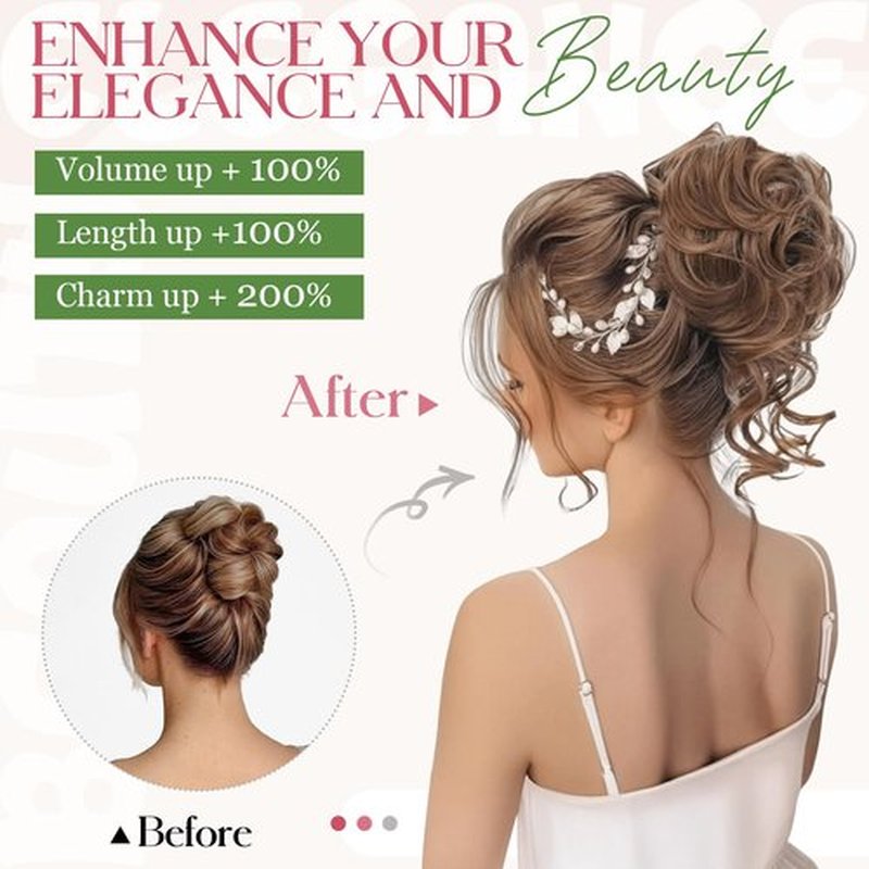 FeidyLong 2PCS Messy Bun Hair Piece Tousled Updo with Tendrils Wavy Curly Hair Bun Scrunchies Ponytail Extension Elastic Band Hairpieces For Women (Medium Brown)