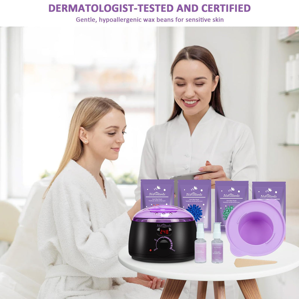 Waxing Kit -Digital Wax Warmer Machine for Hair Removal with 4 Packs of Hard Wax Beads & Silicone Pot for Full Body, Legs, Face, Eyebrows, Bikini, Brazilian at Home Waxing Kit for Women Mothers Day