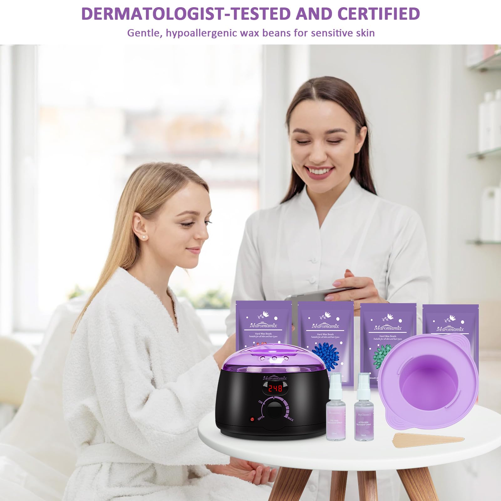 Waxing Kit -Digital Wax Warmer Machine for Hair Removal with 4 Packs of Hard Wax Beads & Silicone Pot for Full Body, Legs, Face, Eyebrows, Bikini, Brazilian at Home Waxing Kit for Women Mothers Day