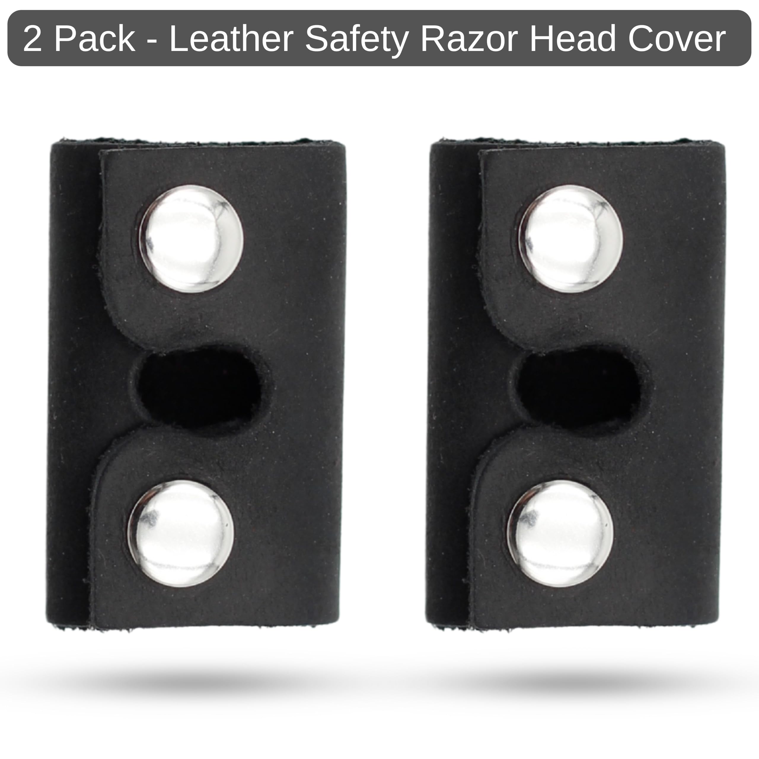 Toprank Leather Safety Razor Case – Genuine Leather Razor Cover for Travel, Fits Most Double Edge Safety Razors, Blade Protector, Snap Closure (Black, 2-Pack)