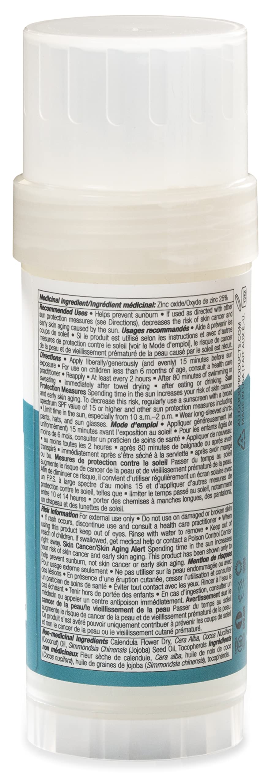 All Good Sunscreen - Sports Mineral for Face, Nose, Ears- Butter Stick SPF 50 - Coral Reef Friendly, Water Resistant, Zinc Oxide, Coconut Oil, Beeswax, Vitamin E (2.75 oz)