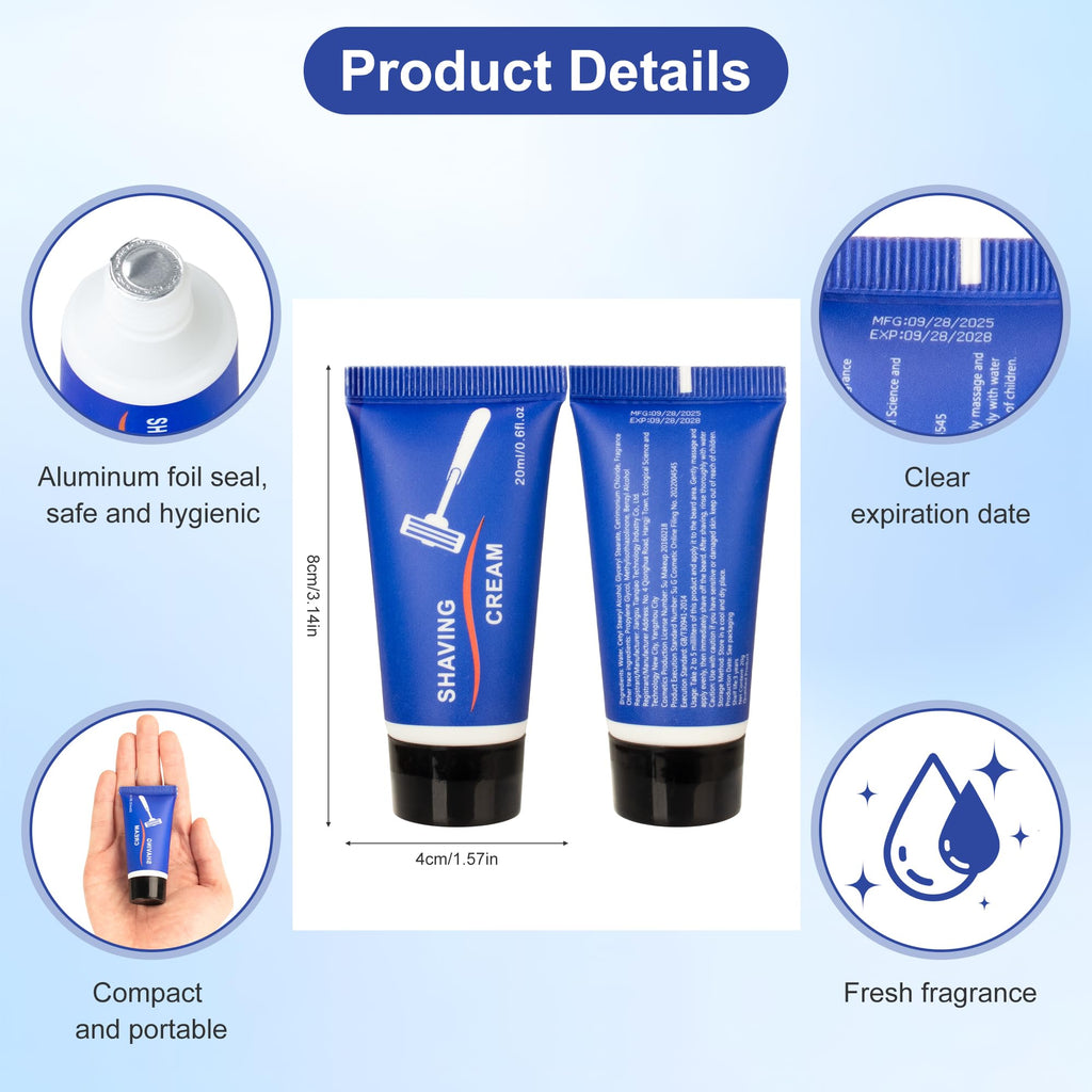 Lilingsty Shaving Cream Bulk, 20ml/0.7fl oz Travel Shaving Cream, Individually Packaged, Suitable for Travelling, Hotels, Home, Camping, Charities, Homeless People (100-PACK)