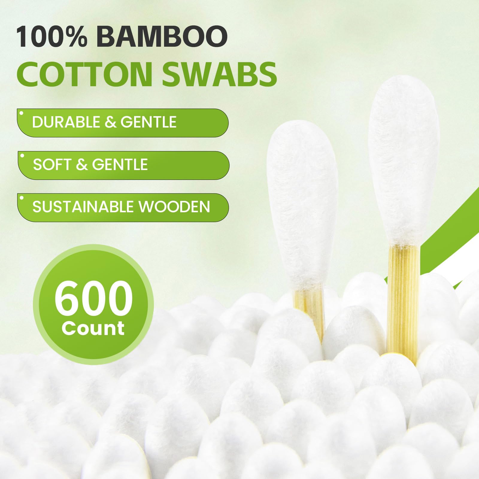 GOLD HONEY Bamboo Cotton Swabs 1200 Count with Paper Box - Double Tipped Ear Swabs - Cotton Buds for Ear Wax Removal, Beauty Care, Nail Care, Crafts, Removing Dust & Dirt