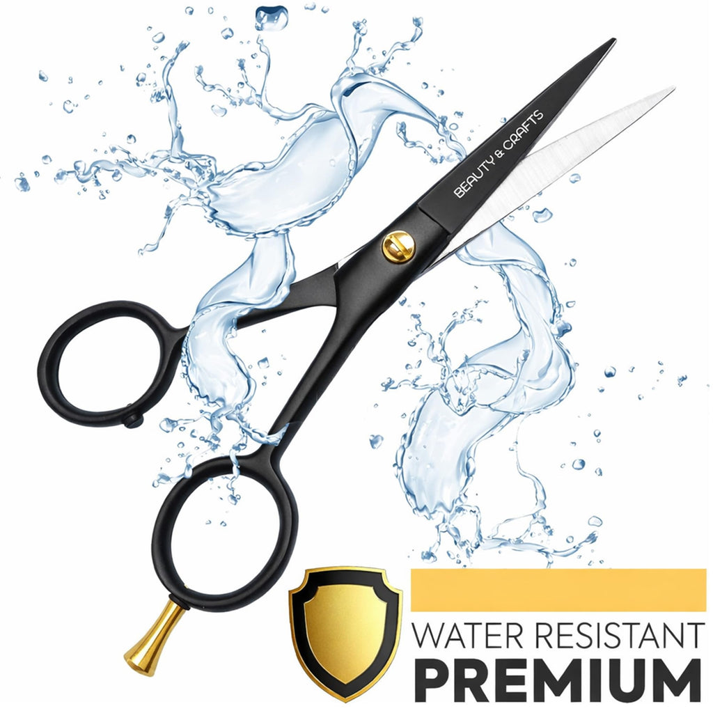 5'' German Beard Mustache Scissor- 2 Mustache Combs for Facial Hair with Beautiful Pouch -Beard Trimming Scissors for Grooming, Cutting, and Styling of Mustache (J2 5'' Satin)