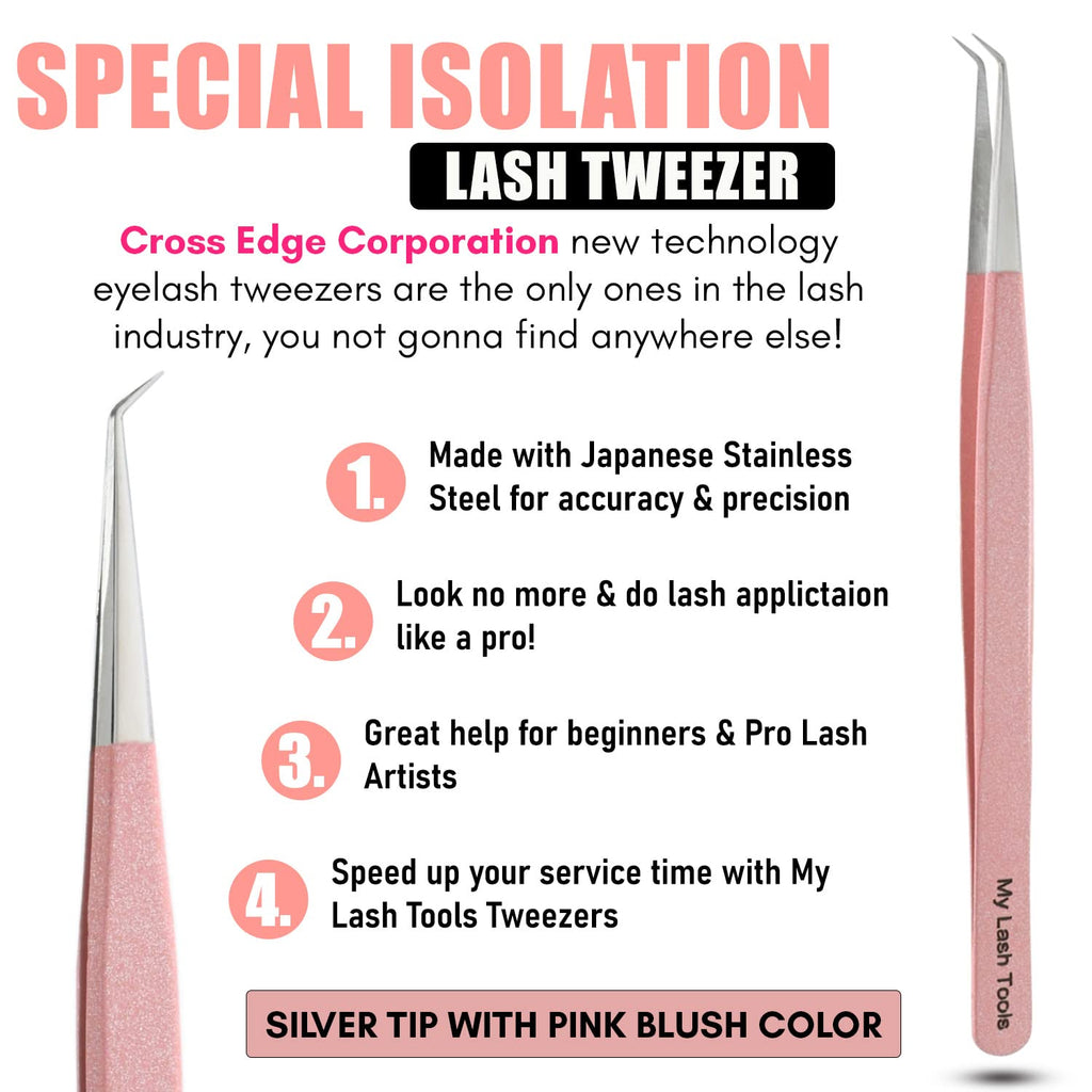 Isolation Lash Tweezers for Eyelash Extensions – 14cm Curved Tweezer, Japanese Stainless Steel, Best for Individual Isolation & Classic Lashes, Eyelash Twisers (Blush Pink)