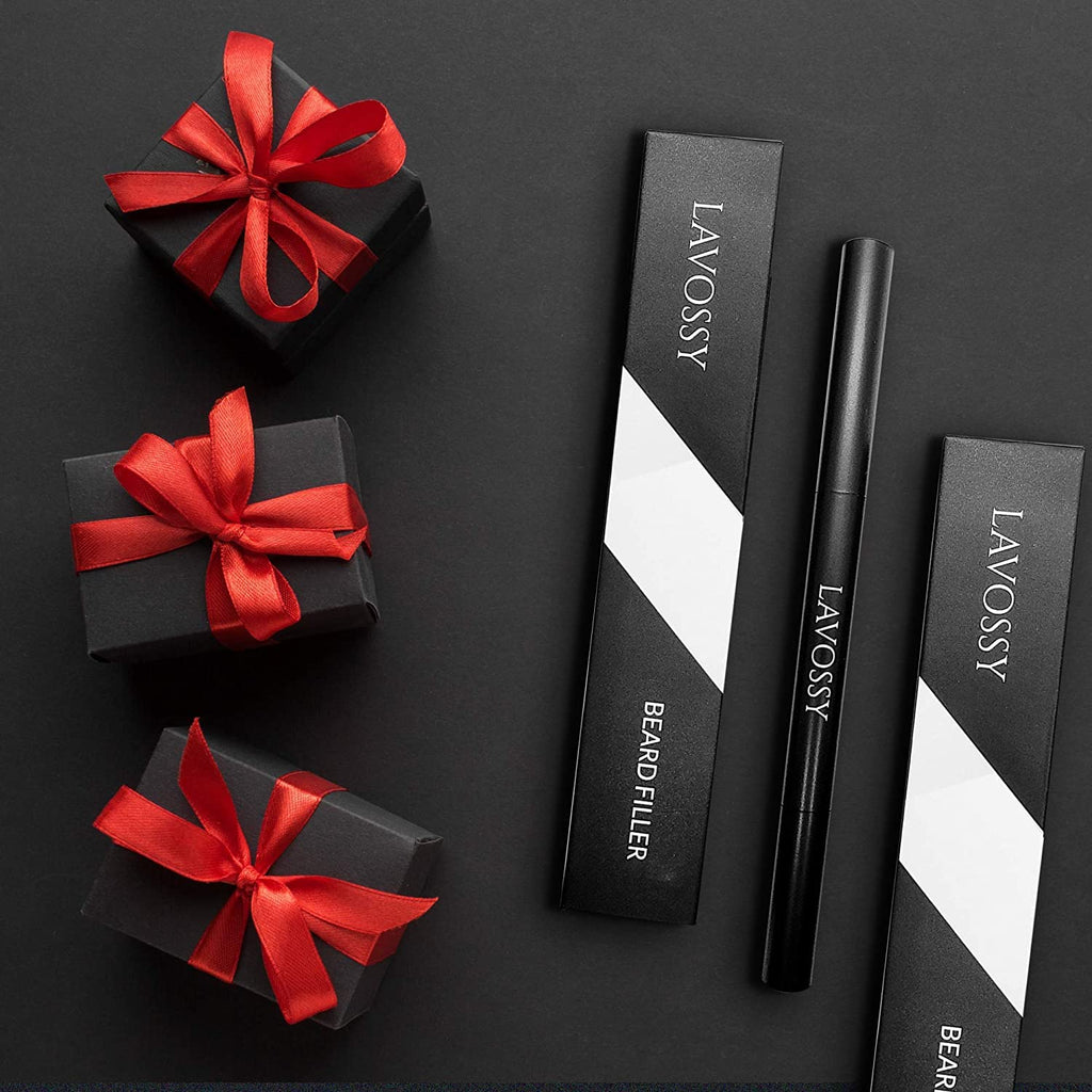 LAVOSSY Beard Pencil Filler for Men - Black, Pack of 3 - Long Lasting and Easy to Use with Blending Brush, Water/Sweat Proof, Fills Patchy Beard, Moneyback Promise