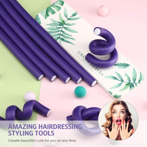 Syhood 30 Pcs Flexible Curling Rods 9.45 Twist Foam Rollers Soft Foam No Heat Hair Rods Rollers and 1 Steel Pintail Comb Rat Tail Comb for Women Long Short Hair(Purple,9.45 x 0.55 Inch)