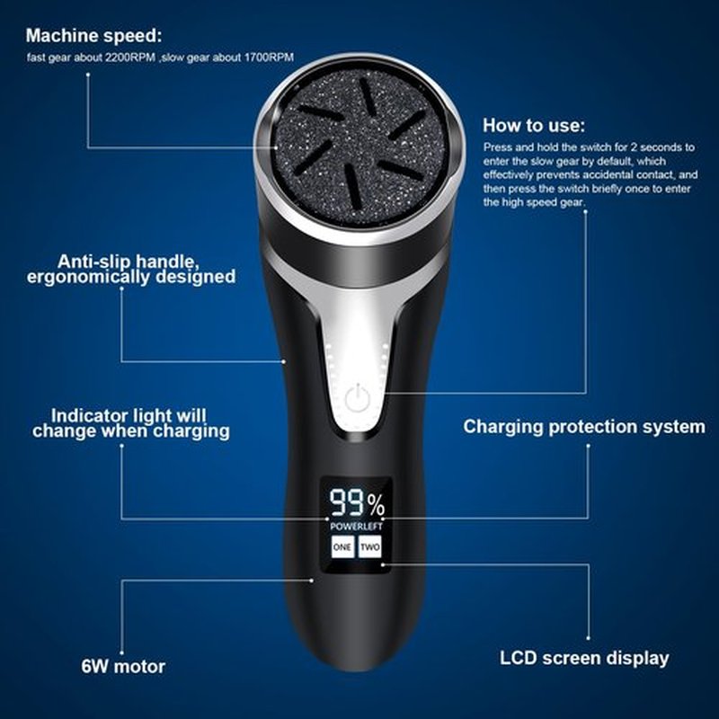 Electric Foot Callus Remover, IPX7 Waterproof Pedicure Kit Rechargeable Calloused Feet Remover Tool with LCD Display, 2-Speed Dual Motors for Efficient Exfoliation of Dead Skin on Feet