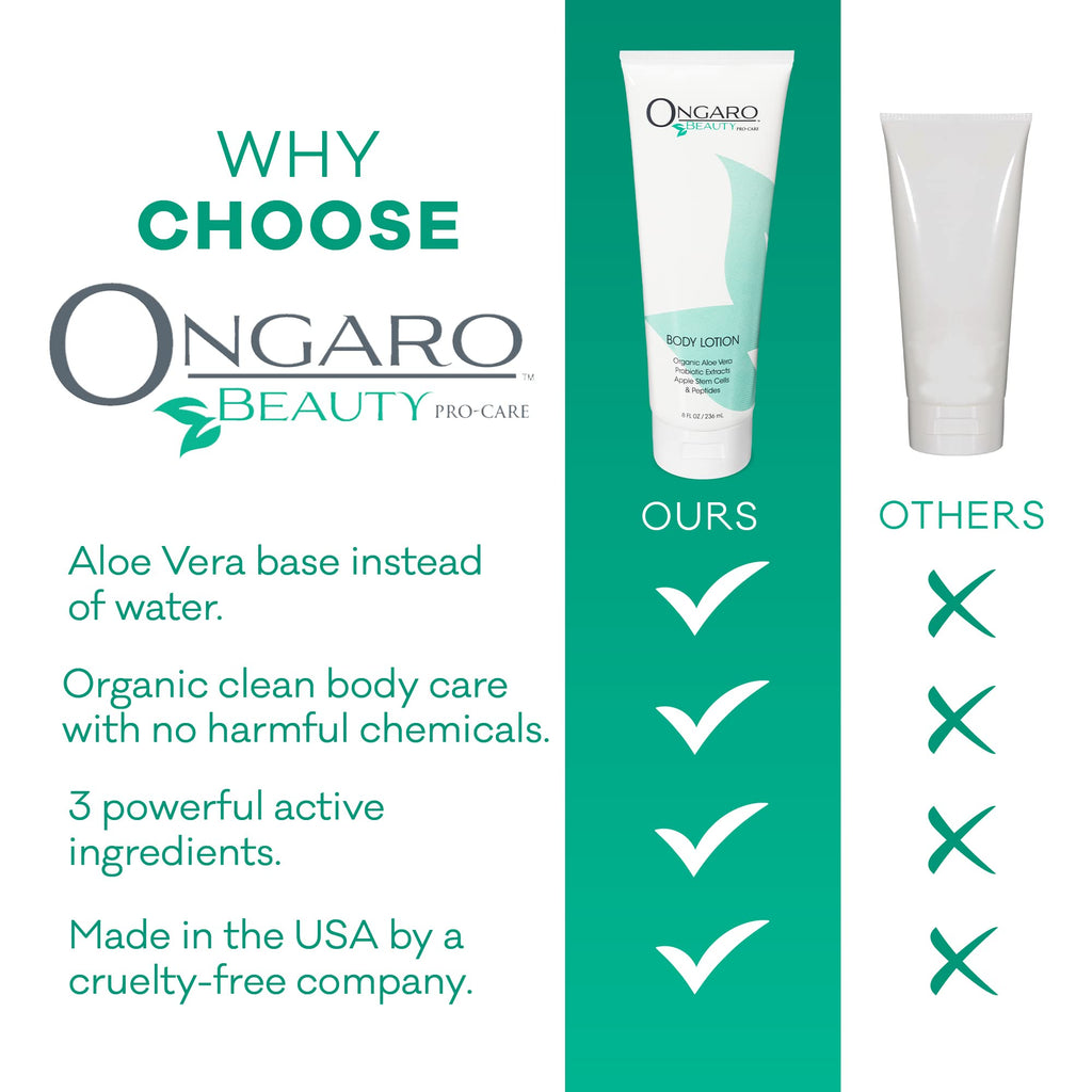 Ongaro Beauty Organic Body Lotion - Body Moisturizer Skin Lotion, Probiotic Lotion w/Aloe Vera, Cocoa Butter, Hyaluronic Acid, Shea Butter & Vitamin E, Lightweight, All Skin Types 8fl oz