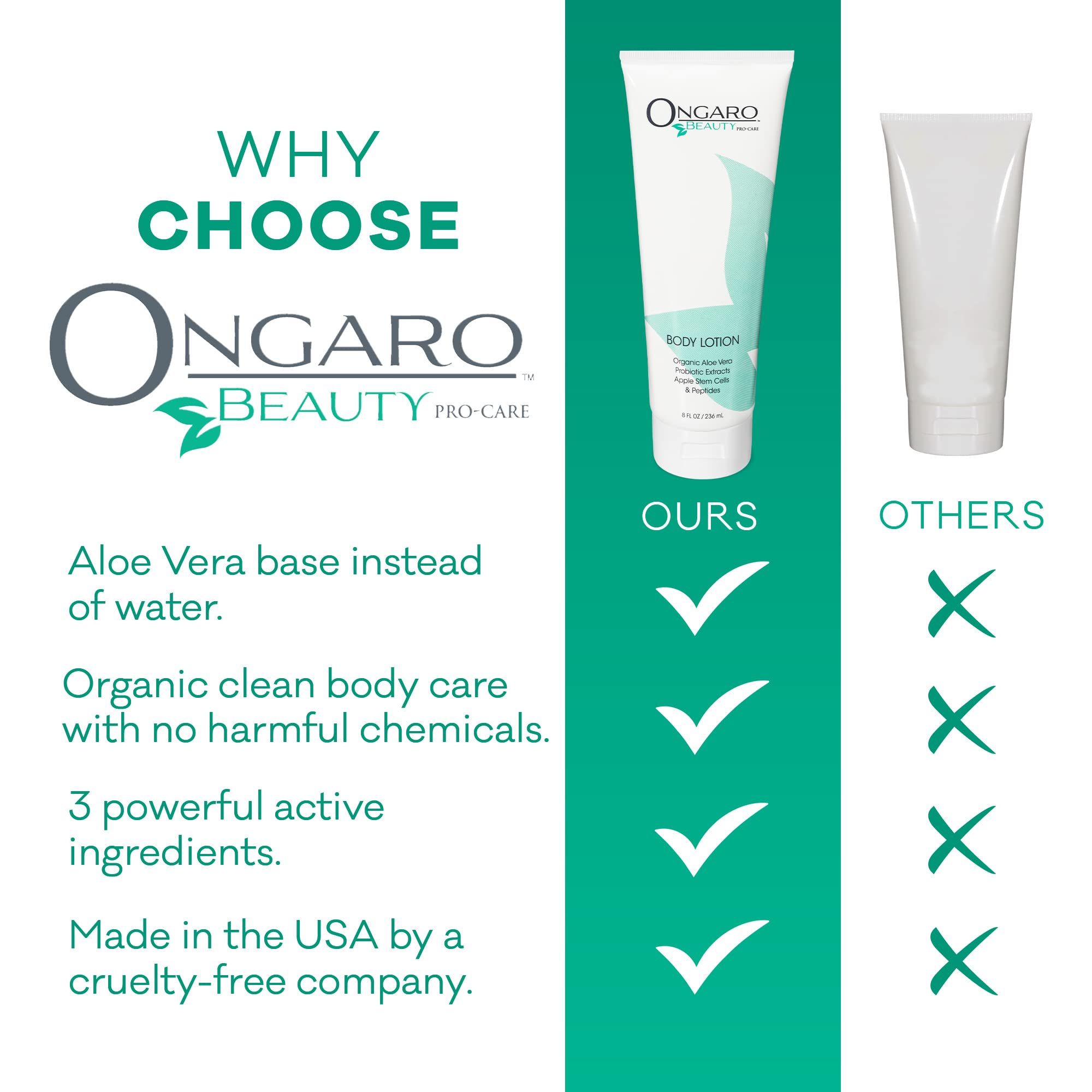 Ongaro Beauty Organic Body Lotion - Body Moisturizer Skin Lotion, Probiotic Lotion w/Aloe Vera, Cocoa Butter, Hyaluronic Acid, Shea Butter & Vitamin E, Lightweight, All Skin Types 8fl oz
