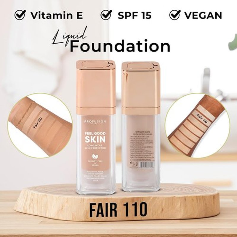 Profusion Cosmetics Feel Good Skin Foundation – Radiant Satin Finish, Buildable Coverage with SPF 15 Sun Protection, Hydrating, Lightweight, Vegan & Cruelty-Free Makeup (Fair 110, 1)