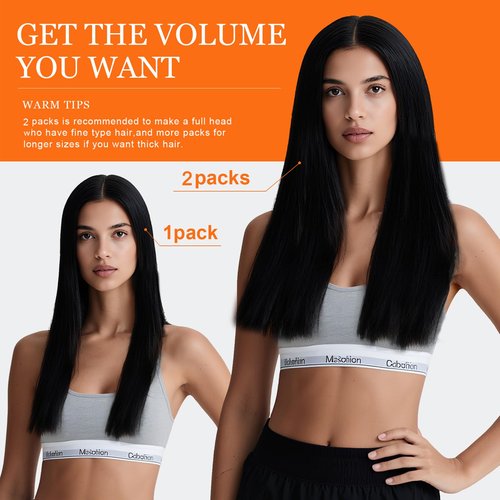Miskoey Clip in Hair Extensions Real Human Hair, Invisible Seamless Straight Remy Human Hair Extensions Clip ins for Women (1B Natural Black, 18'')