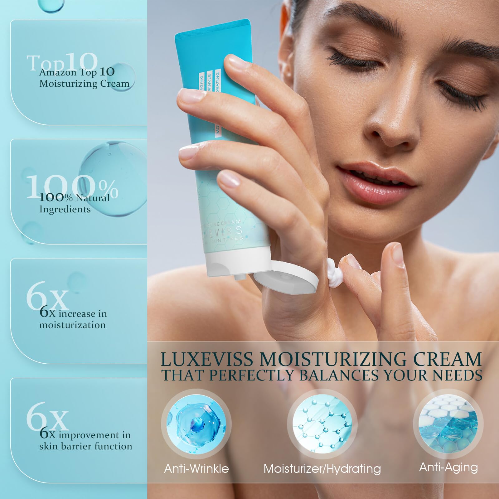Luxeviss Overnight Anti-Aging Repair Cream – 30-Second Fast Absorbing, Overnight Repair with Ceramides, Collagen Peptides and Hyaluronic Acid Deeply Hydrating, Fragrance-Free-2.090 Fl Oz