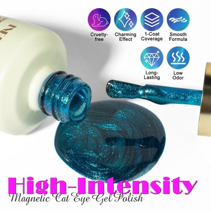 NXJ INFILILA Cat Eye Gel Nail Polish Set 4 Colors 15ML - Pink Purple Blue Green Magnetic Nail Polish, Sparkle Glitter Gel Polish Kit for LED/UV Lamp, Soak Off DIY Home Salon Manicure Gifts