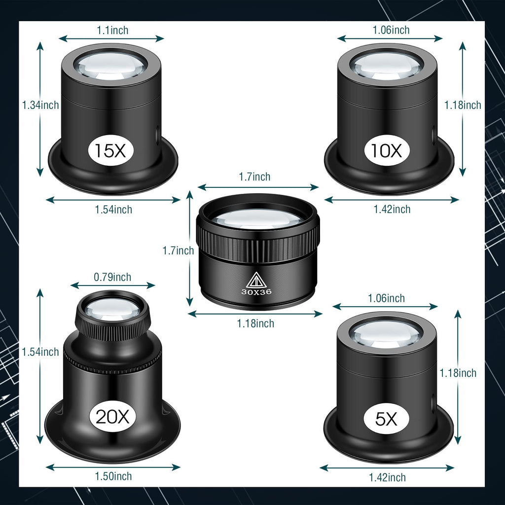5 Pcs Jewelers Loupe Portable Monocular Magnifying Glass with 5X 10x 15x 20x 30 x 36 mm Lens Watch Eye Loops Magnifier Jewelry Experimental Repair Tool for Textile Optical Circuit Coins