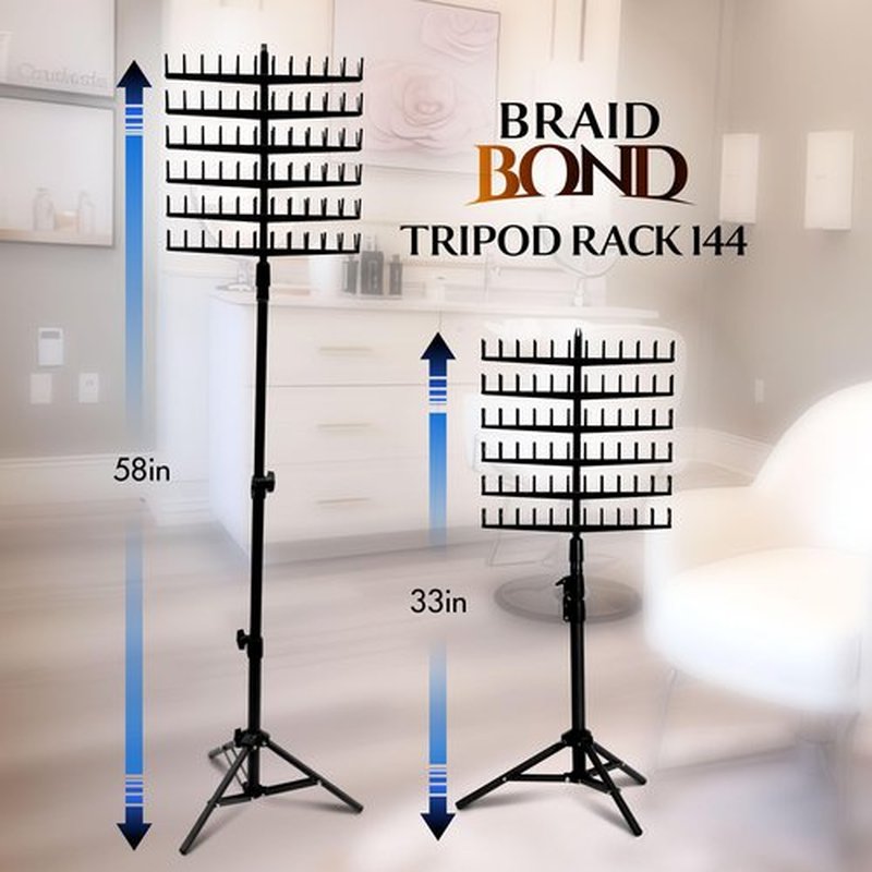 Laflare Standing Braid Hair Organizer – 144 Pegs Hair Extension Holder, Divider & Display Stand for Hair Braiding, Height Adjustable Rack, Easy to Assemble (Black-Combo)