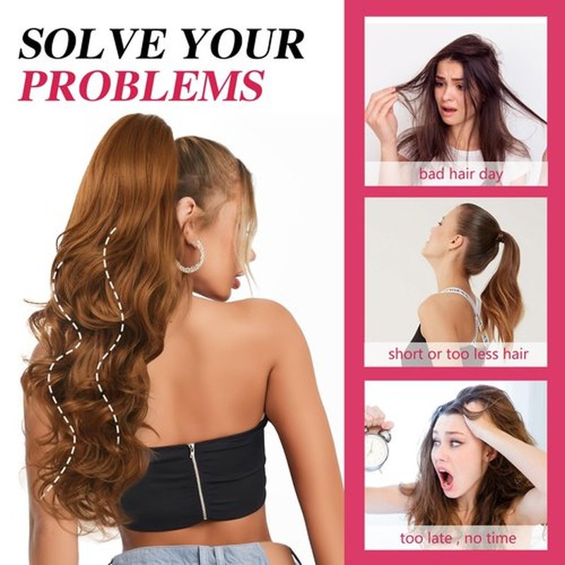 N NAYASA 24''Long Wavy Ponytail Extension, Burgundy Ombre Claw Clip Hair Piece, Long Curly Wavy Wine Red Ponytail Hair Extension Jaw Clip on Pony Tails Hairpiece for Women