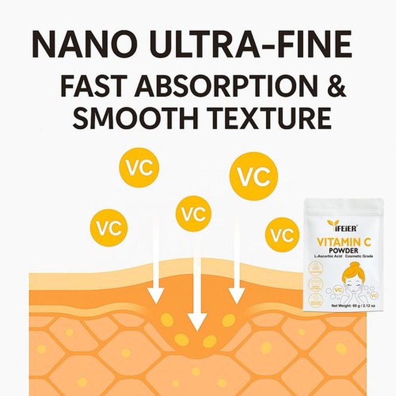 iFEiER Cosmetic Grade Vitamin C Powder for face | Nano Ultra Fine | Pure Vitamin C serum powder for Skin | 60g 2.12oz L-Ascorbic Acid VC for DIY Serum, Creams | VC for face and skin