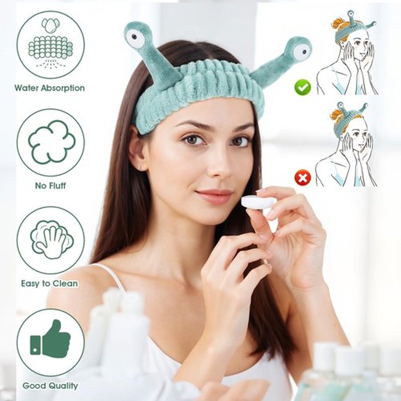 Molain 14PCS Headband for Washing Face, Cartoon Cute Flannel Skincare Headbands, Palm and Snail Spa Headband, Elastic Hair Bands Creative Hair Accessories