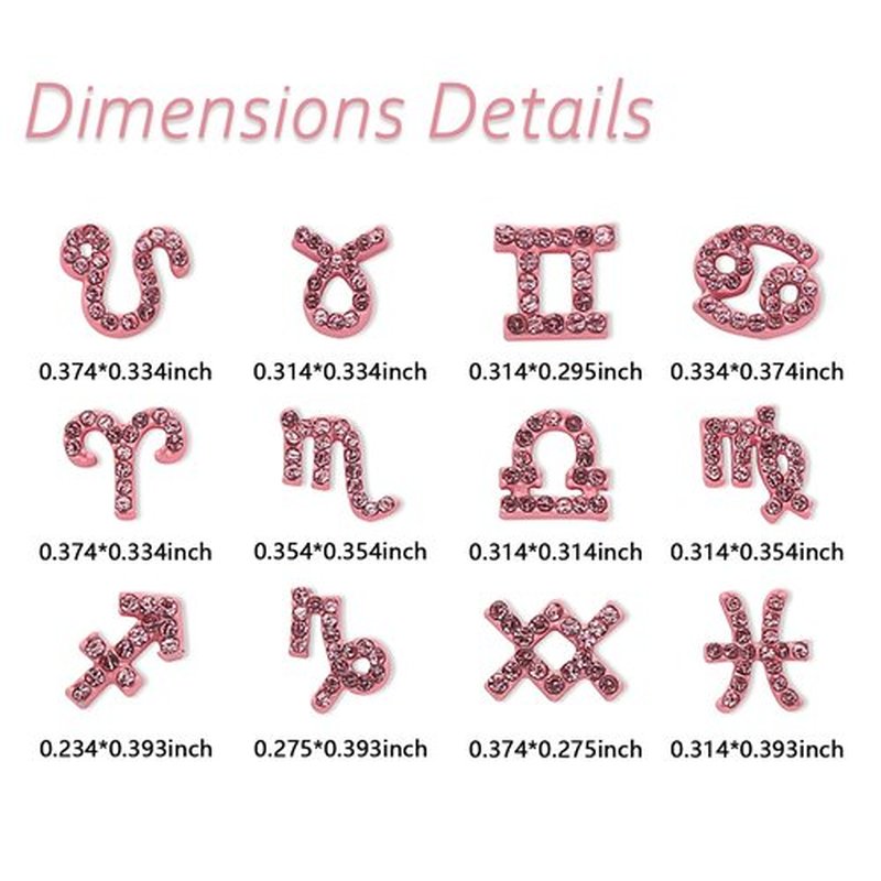 JERCLITY 48 Pieces Pink Gold Alloy Zodiac Nail Charms Zodiac Signs Nail Studs Constellation Words Charms for Nails Twelve Constellation Nail Charms Set for Women Girls Nail Art, JSP420