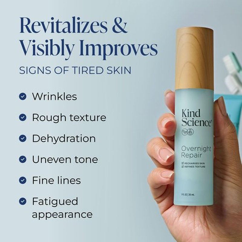 Kind Science Overnight Repair Night Moisturizer for Face - Night Cream for Women Anti Aging to Re-Energize & Hydrate Look of Tired Skin with Niacinamide & Shea Butter - Fragrance Free, Cruelty Free