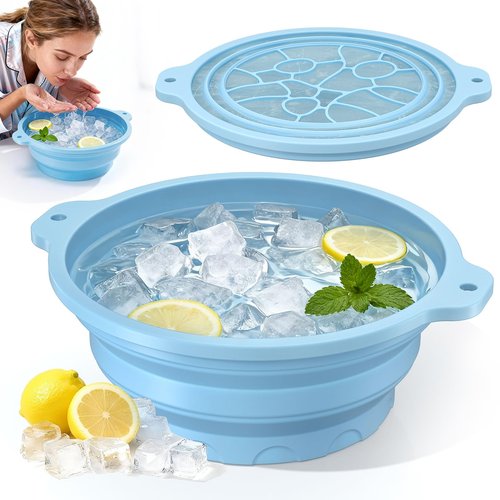 Face Ice Bath Bowl - Silicone Cold Plunge Tub for Facial Therapy & Skin Care, Collapsible Ice Basin with Built-in Ice Tray, Portable Ice Bowl for Face Dunking and Home Spa Use