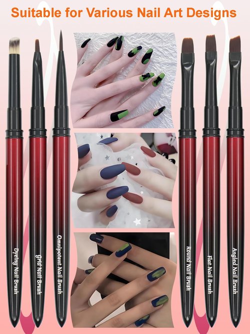 MYR 6Pcs Metal Nail Art Brushes and 2Pcs Nano Nail Files are suitable for Drawing Thick Lines, Painting Petals, Applying Phototherapy Gel, Halo Dyeing and other Personalized Nail Enhancement Designs