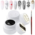 U-Shinein 2Pcs Nail Sculpting Gel,Non Wipe 3D Painting Nail Polish Gel with Nail Painting Pen for Art Carving Modeling,Rub Chrome Nail Powder,and Nail Painting UV/Led Manicure DIY, Black & White