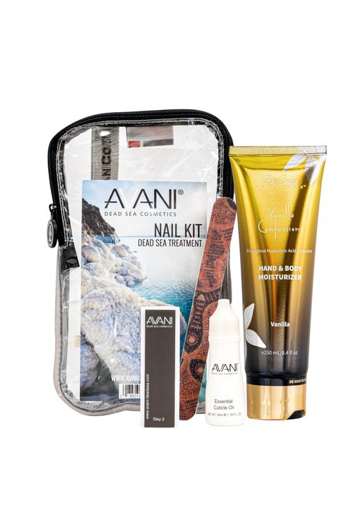 AVANI Dead Sea Cosmetics Women’s Premium Quality Nail Care Kit – Includes Cuticle Oil, Nail Buffer, Nail File, Mineral Moisturizing Hand and Body Lotion.