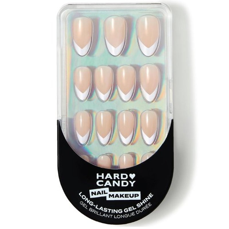 Tapered White French Tip Press-On Nails – Hard Candy Glossy Gel-Shine False Nail Kit with Nail Glue, 30 Pieces, Reusable (White Tip, Almond)