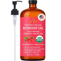 Pomberries Rosehip Seed Oil for Face, Skin & Hair – 100% Pure, Cold-Pressed & Unrefined USDA Organic Rosehip Oil – Helps Reduce the Appearance of Fine Lines & Wrinkles – 16 fl oz Glass Bottle
