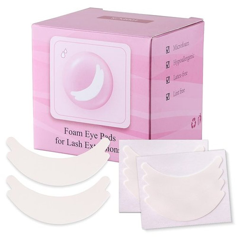 Pretty memory 100 Pairs Foam Eye Pads for Lash Extensions, Lint Free Hypoallergenic Sticky Lash Pads, Under Eye Pads for Eyelash Extensions, Eyelash Tech Supplies Must Haves, Latex Free
