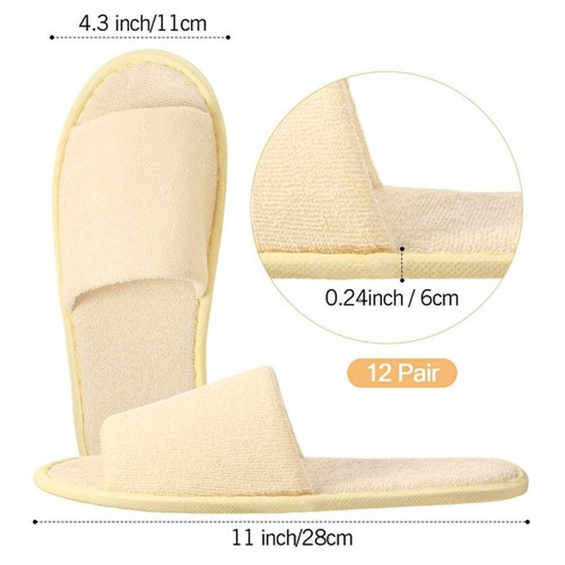 Silicherry 12 Pairs House Slippers for Guests Disposable Open Toe Spa Slippers Unisex Travel Slipper Bulk for Halloween Christmas Wedding Party(Black, White, Khaki, Light Gray,L)
