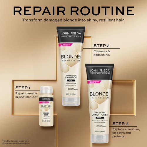 John Frieda Blonde+ Hair Repair System, Conditioner with Bond Building Complex, Restores Moisture and Protects Hair From Further Damage, Step 3 of Hair Repair System, 8.3 Oz