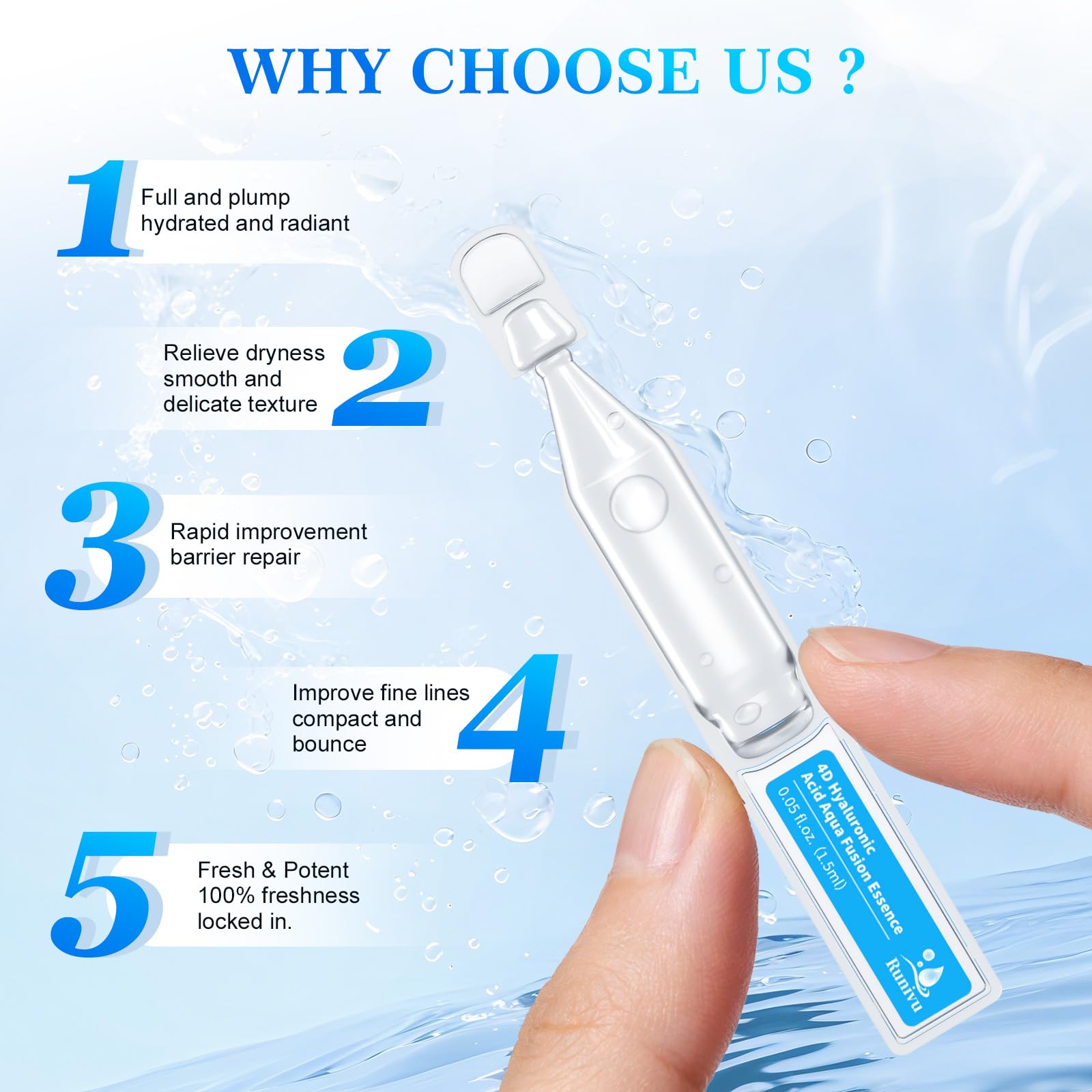 Burgift Hyaluronic Acid Serum for Face, 3% 4D Deep Hydrating Facial Ampoules in 30 Single-Use Vials, Plumping Moisturizer & Pre-Makeup Prep