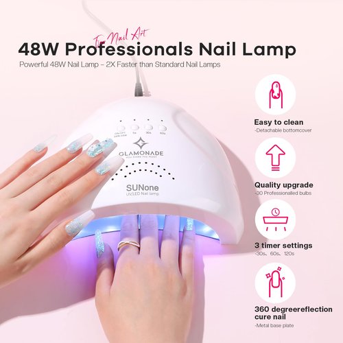 Glamonade Acrylic Nail Kit with Everything: Professional Nail Kit Set for Beginners 48W Nail Lamp Complete Nail Supplies Salon