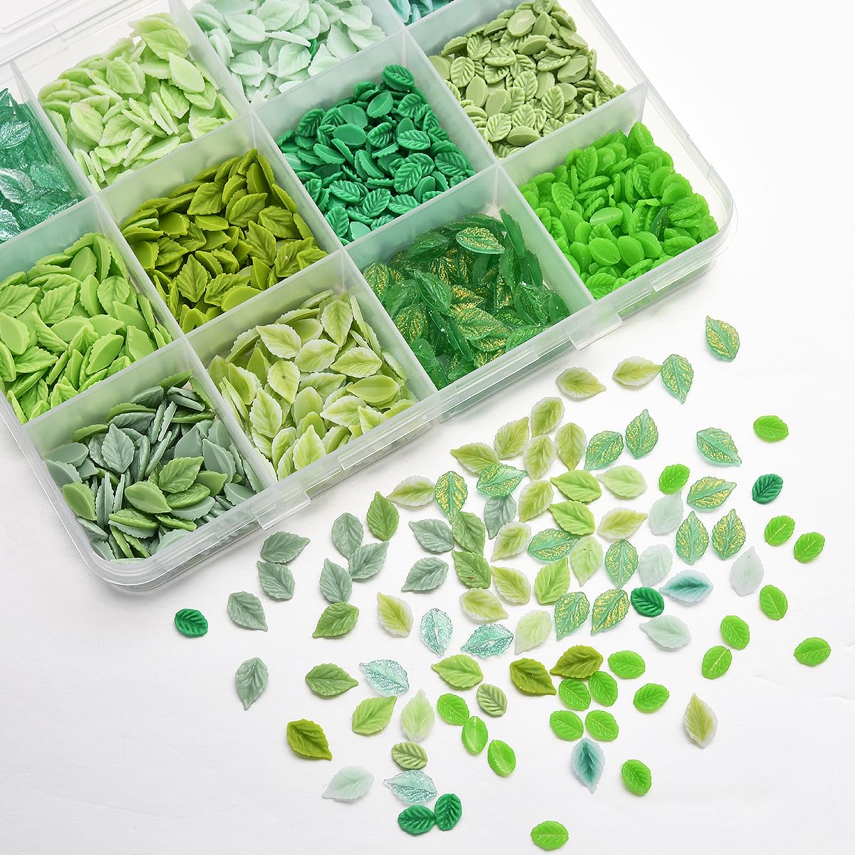 ZUMILLMN Leaf Nail Charm, 3D Nail Charms Bulk, 12 Styles Green Leaves Charms for Nails, Y2K Charms for Nails