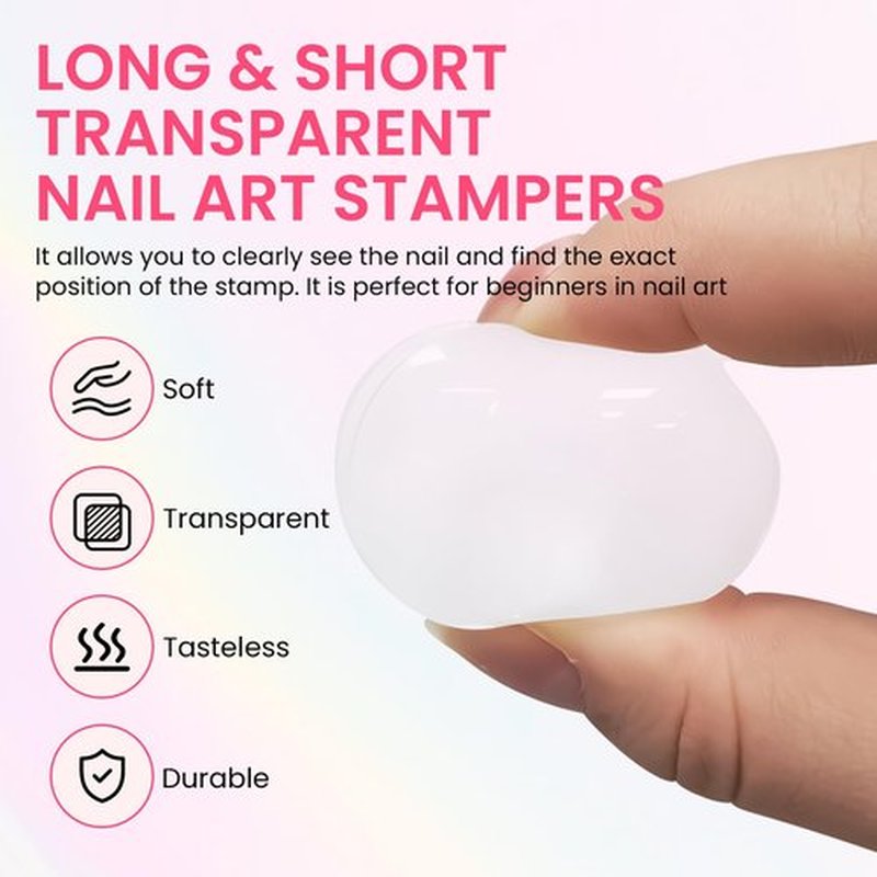 ESUOHYM 6PCS French Tip Nail Stamp Art Kit Clear Silicone Nail Jelly Stamper With Scrapers Polish French Manicure Stamping Set For Women Diy Artists Salon