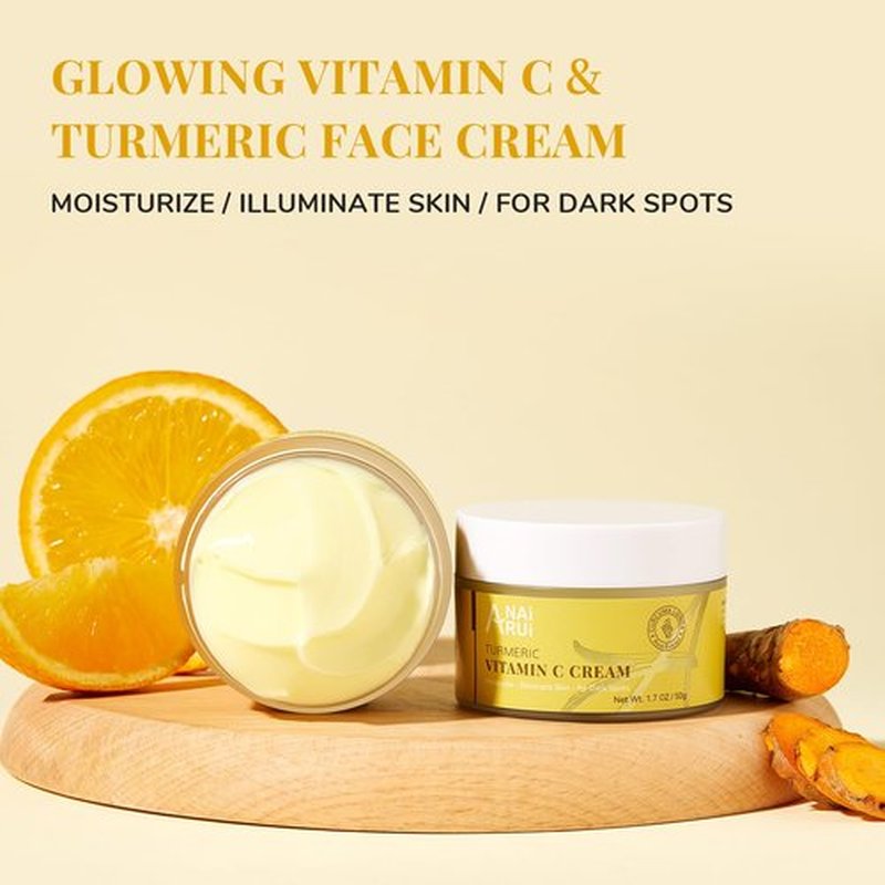ANAI RUI Vitamin C Face Moisturizer with Turmeric, Anti-Aging Facial Cream for Dull, Dry Skin, Reduces Wrinkles, Evens Skin Tone, Hydrating & Nourishing, 1.7 OZ