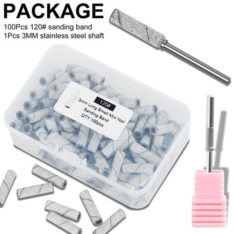 C12rtive 100 Pcs 20MM Super Long Small Sanding Bands & Small Mandrel Bit,120# Extra Long Sanding Bands for Nail Dril for Professional Manicures and Pedicure(White)