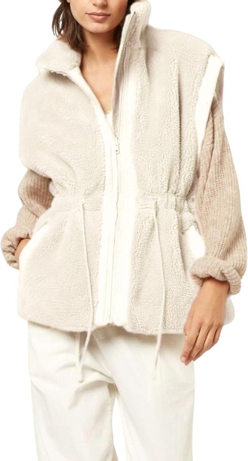 Gozoloma Women's Fleece Vest - Zip-Up Sherpa Jacket with Pockets & Waist Tie | Loose Fit, Cozy Style