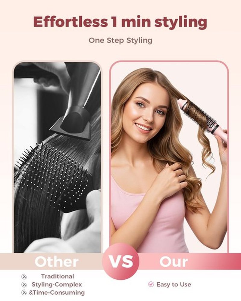 Bopcal Dual Voltage Thermal Brush, 1.5 Inch Heated Round Brush for Blowout Look, Heated Curling Styler with Negative Ions & Ceramic for Volumizing, 6 Temps & Auto Shut-Off, No Damage,Peach Pink