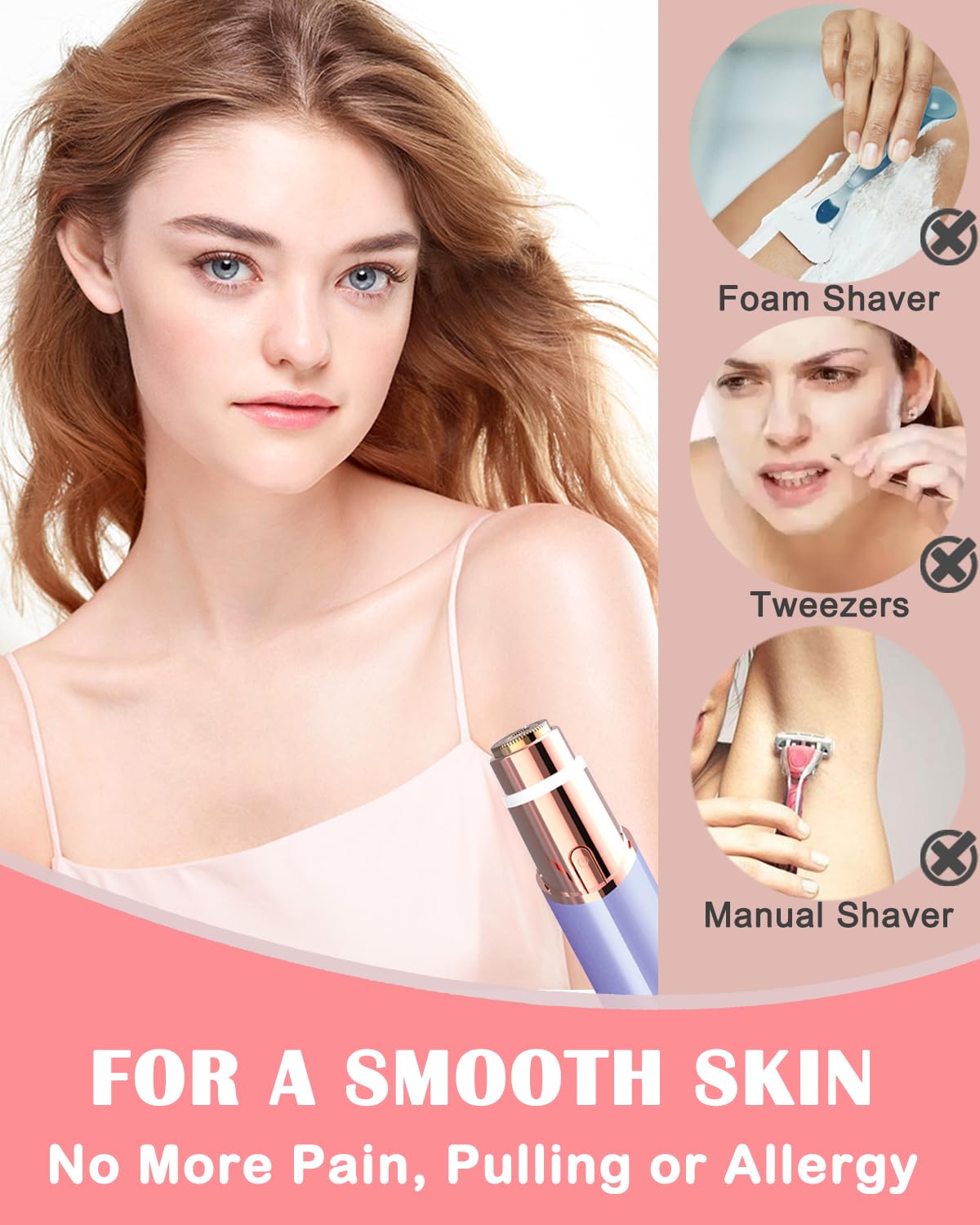 Electric Facial Hair Remover for Women - Face Hair Removal Epilators - Lady Facial Hair Shaver Rechargeable Painless for Face Upper Lips Peach Fuzz Chin Armpit Bikini Line Legs and Body (Gold)