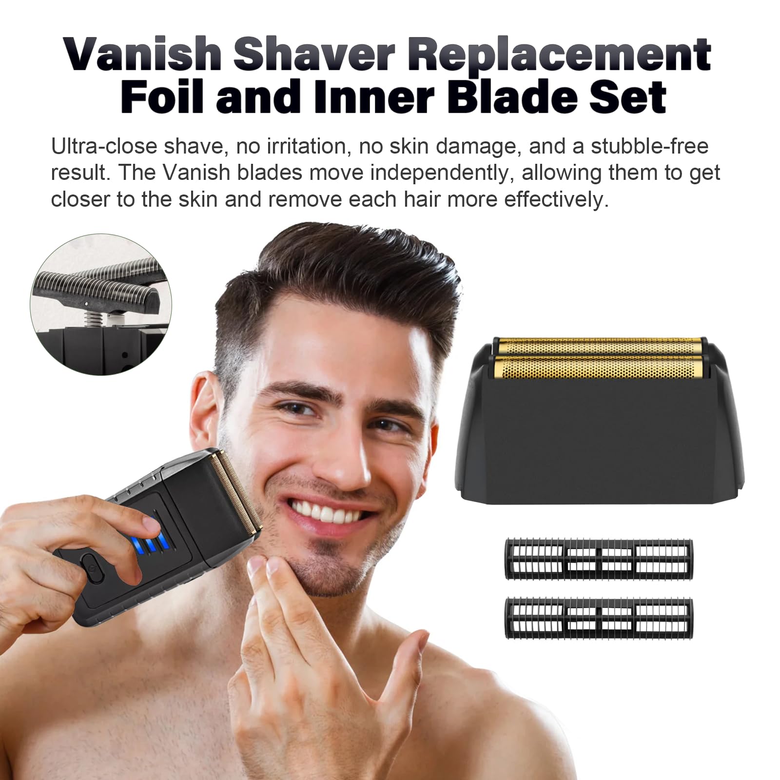 2Pack Shaver Replacement foil Compatible with wahl 5 Star Series Vanish Shaver 8173-700,Super Close Gold Foil & Cutter Bar Assembly Replacement - Compatible with wahl Vanish Replacement Foil, Black