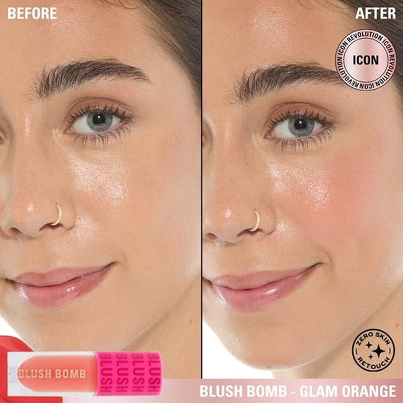 Revolution Beauty London, Blush Bomb Cream Blusher, Lightweight Makeup & Creamy Formula for a Dewy Finish, Enriched with Vitamin E, Glam Orange, 0.15 fl oz