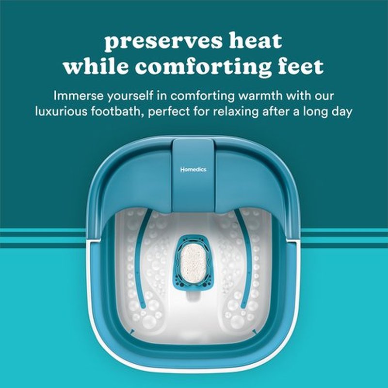 Homedics Smart Space Bubble Mate Collapsible Foot Spa, Heat-Maintaining, Bubble Massage with Pumice Stone and Splash Guard