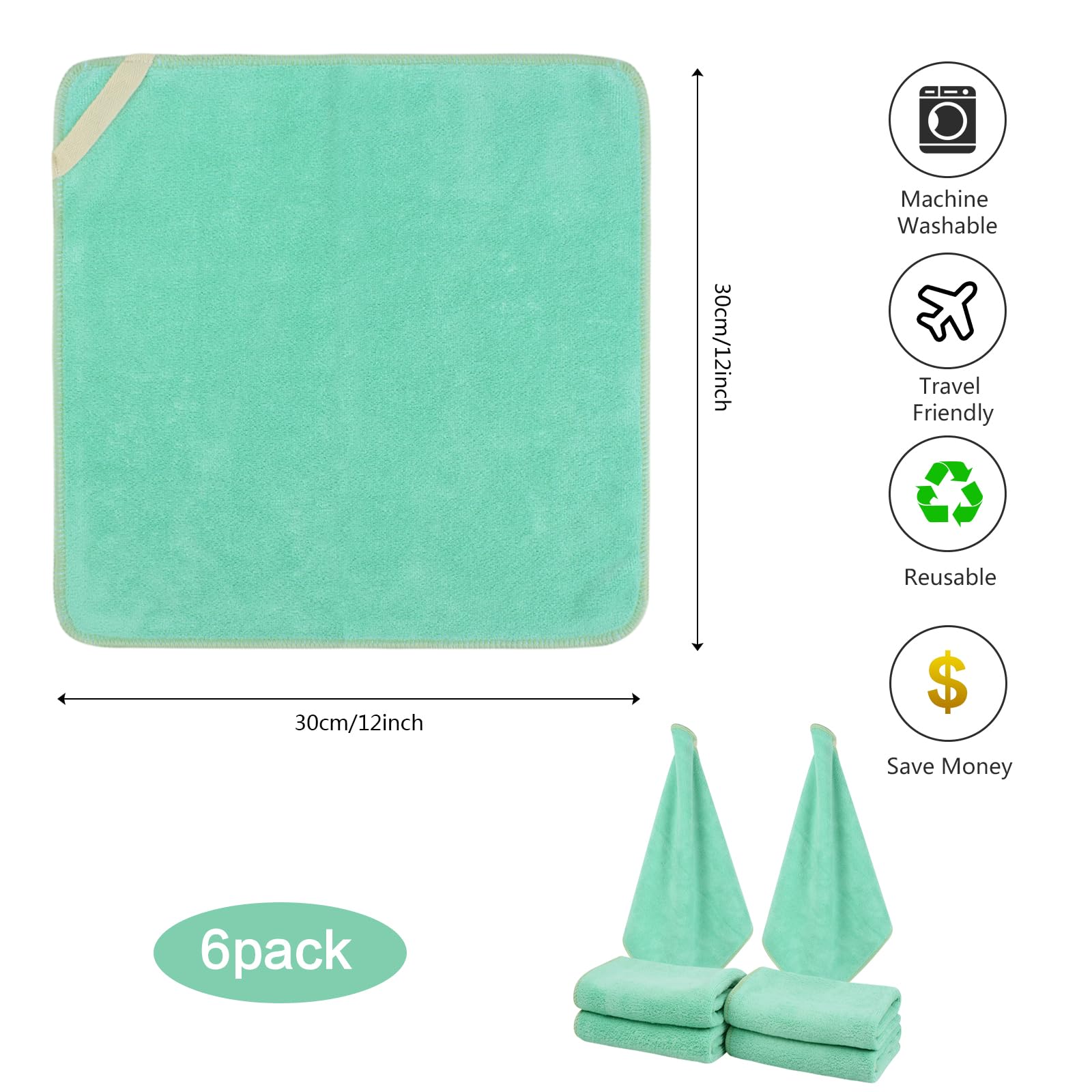 SINLAND Microfiber Facial Cloths Fast Drying Washcloth 12inch x 12inch Absorbent Face Wash Cloth Soft Makeup Remover Cloths