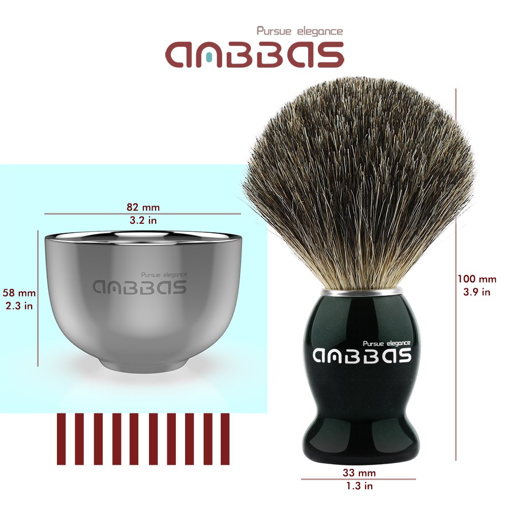 Anbbas Pure Badger Shaving Brush with Wood Handle,Stainless Steel Shaving Stand and Soap Bowl Perfect for Men Wet Shave